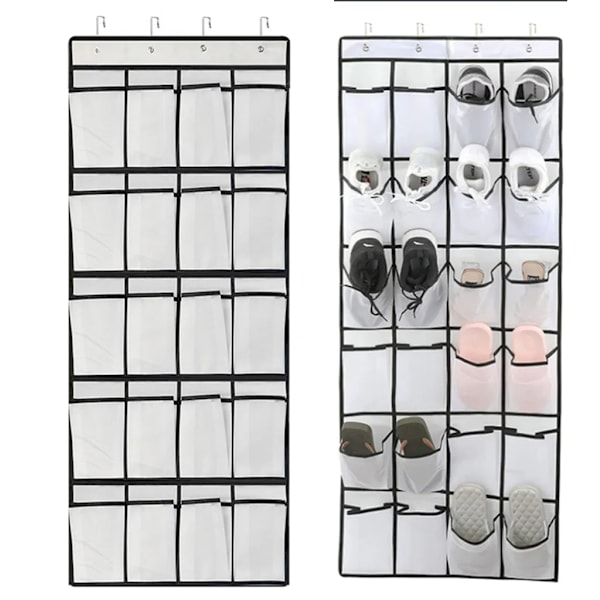 2x wall organizer, shoe organizer, hanging organizer hanging storage, with 24 compartments, space-saving, caddy holder, closet shelf (white)