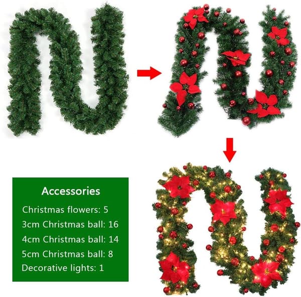 Julekrans med kugler og farvede lys