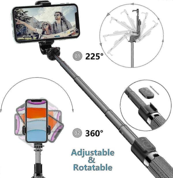 Selfie Stick Tripod, Rustfritt Stål, Fjernkontroll, iPhone/Android