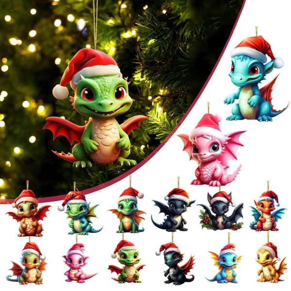 12 Jule dinosaurpynt - Juletema, egnet for juledekorasjon, julegaver