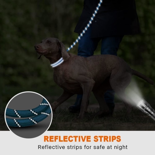 Reb hundesnor med komfortabelt polstret håndtag, stærkt reflekterende tråde hundesnor til store hunde blue L-1/2"x6'