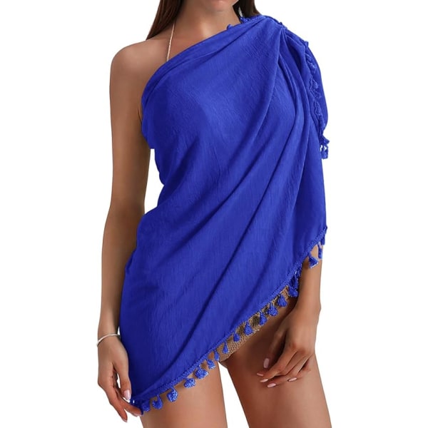 Beach Sarong Pareo Dam Semi-Sheer Badkläder Cover Ups Kort kjol med tofsar Royal blue