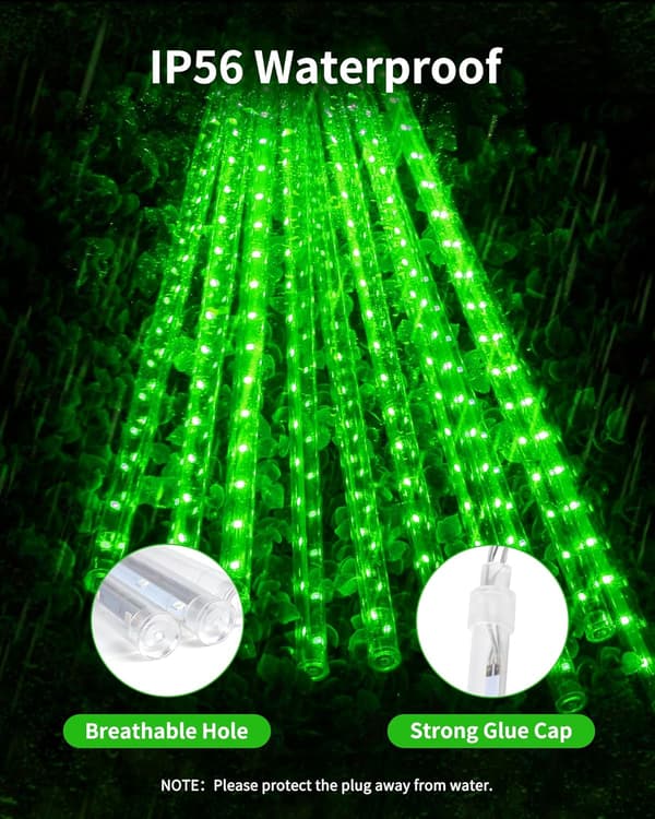10-Rørs 240-LED Meteorregn Lys – Grønn 3,5M Utendørs Jul/Tre