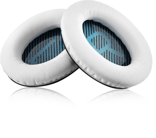 2x hvite øreputer, trådløse surround-øreputer for over-ear hodetelefoner