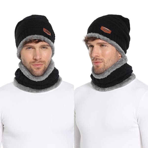 Vintermössa beanie halsduk mössa varm stickad mössa plus sammet utomhus vinter varm mössa halsduk set män och kvinnor