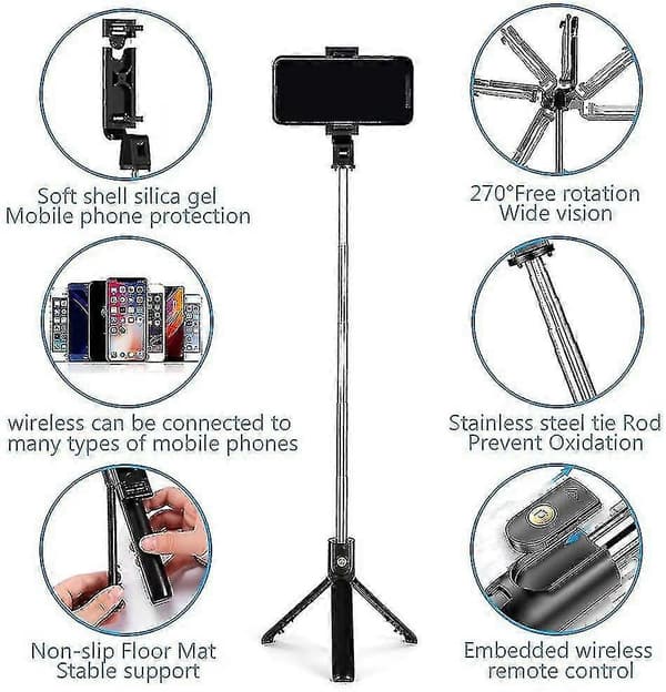 Selfie Stick Tripod, Fjernkontroll, iPhone 11-13 & Android-kompatibel