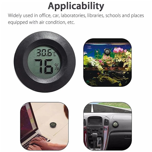 4× Mini Digitalt Termometer Indendørs Rundt med Hygrometer Høj Præcision, Sort