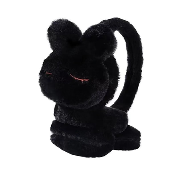 ear warmers winter rabbit earmuffs, plush earmuffs for winter, bunny rabbit, adjustable (black)