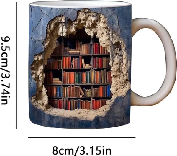 Kaffe kopp 3D bokhylla kopp bok kopp bibliotek hylla kopp multifunktionell kopp present till läsare, vinter skönhetsälskare