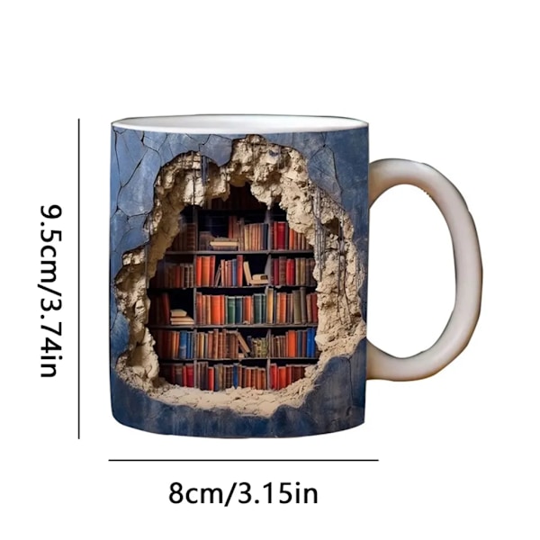 Kaffe kopp 3D bokhylle kopp bok kopp bibliotek hylle kopp multifunksjonell kopp gave til lesere, vinter skjønnhets elskere