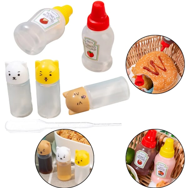 5-pack Mini Ketchupflaska Honungsflaska Bärbar Kryddflaska Såsflaska Salladsdressingflaska Pressflaska Besticklåda Lunchlåda Tillbehör