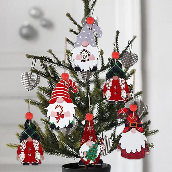 12 stycken Trä Tomte Hängen Hem Julgransprydnader Nyårspresenter