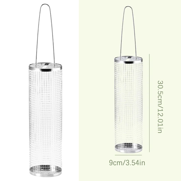 2 stk rullende grillkurv med håndtak, rullende grillkurv, utendørs grill grønnsaksgrill mesh rør, 30,5 cm