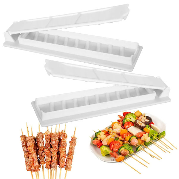 2x 11 tum lång pressform, manuell form, turkisk shashlik, för grillpicknick, tjock plast BPA-fri (vit)