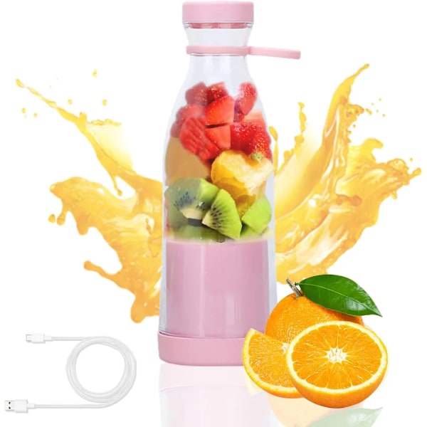 Smoothie Maker, 380ml Genopladelig USB Bærbar Smoothie Blender til Shakes Juice Smoothies, Elektrisk Juice Flaske (Pink)