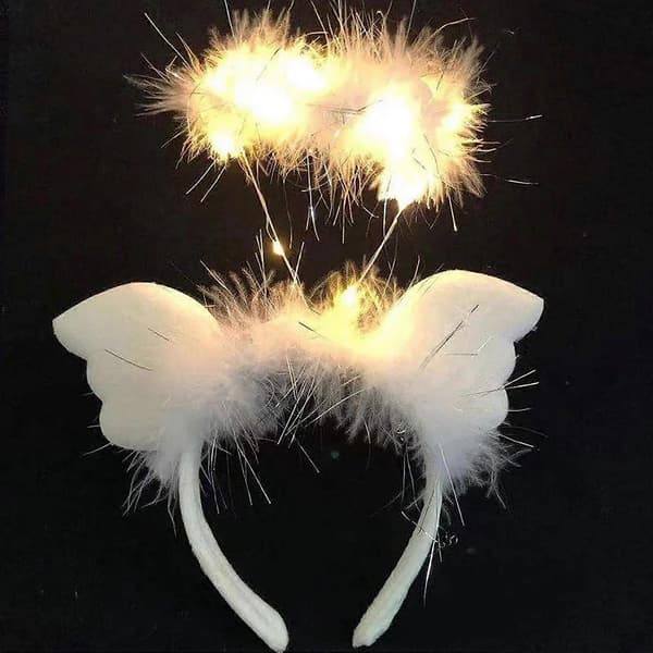Fjær LED Lys Hvit Fluffy Hodeplagg, Engelvinger Hodebånd, Lysende Hodebånd for Ball Masquerade Julebord