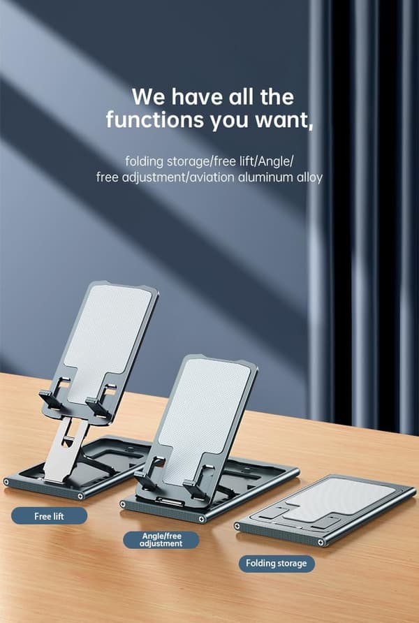 Foldbar mobiltelefonholder, metal, til skrivebord