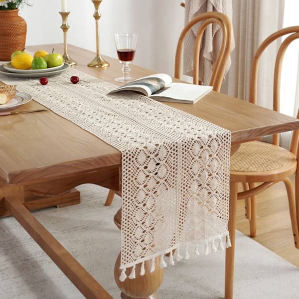 Bordslöpare Boho, 30x200CM Boho-dekoration, bordslöpare beige med tofsar, för dekoration Boho, bröllop, möhippa, matbordsdekoration