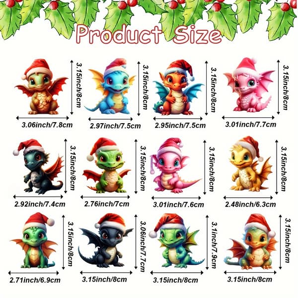 12 Jule dinosaurpynt - Juletema, egnet for juledekorasjon, julegaver