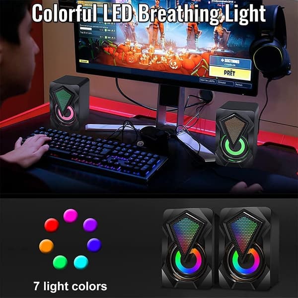Computerhøjttalere med farverige RGB-lys, USB-drevne mini-computerhøjttalere