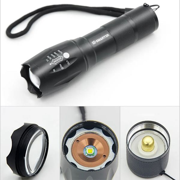 Sträckbar enhandsficklampa LED-ficklampa batteridriven litet nödljus med 5 lägen för camping, utomhus, vandring