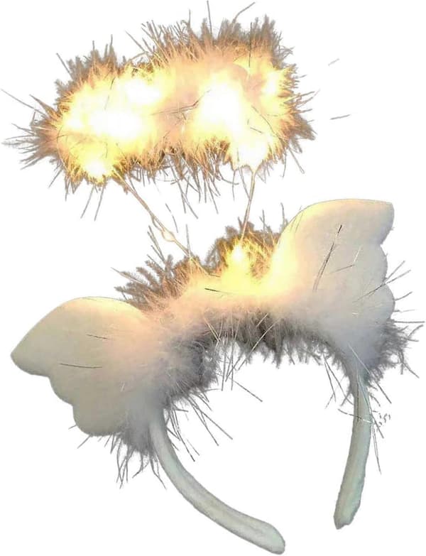 Fjær LED Lys Hvit Fluffy Hodeplagg, Engelvinger Hodebånd, Lysende Hodebånd for Ball Masquerade Julebord