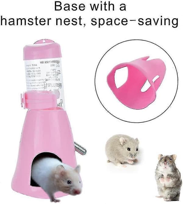 Liten vattenflaska för husdjur + 80 ml vattenflaska, plastdrickare för hamstrar, rosa
