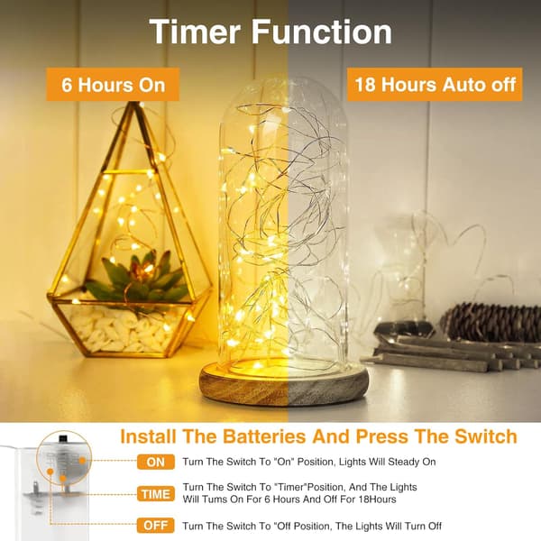 5-pak LED Fe-lys med batteri og timer, 2m 20 LED miniature sølvtråd Fe-lys