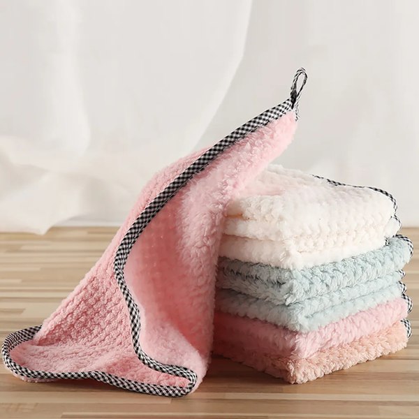 10 kpl pyyheliinaa, 25 x 25 cm, koralli fleece + puuvilla, tiskirätit keittiöpyyhkeet, mikrokuitukangas