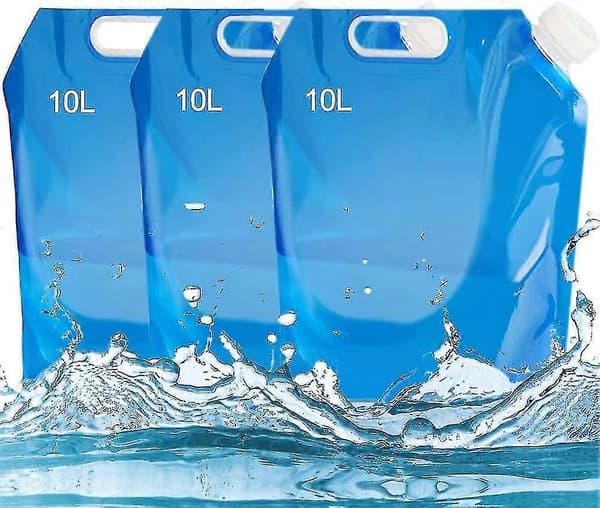 3-pack hopfällbara 10 L vattenbehållare, camping/vandring/grillning