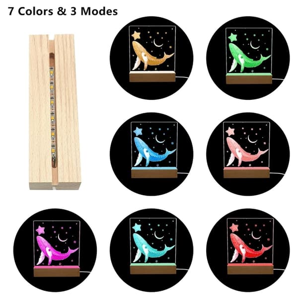 8 farger LED tre display base rektangulær skrivebordslampe display base tre lysende base harpiks kunst 1 stk