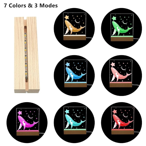 8 farvet LED træ display base rektangulær bordlampe display base træ lysende base resin art 1stk