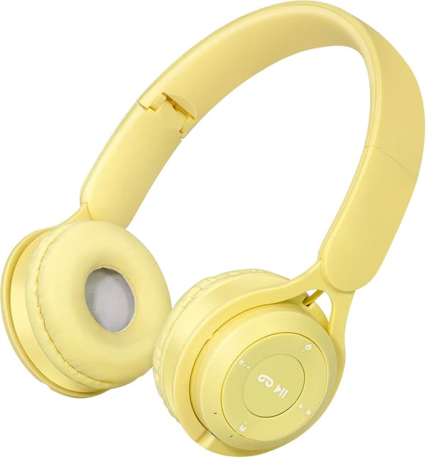 Bluetooth-hovedtelefoner til børn – Foldbare Over-Ear m/ mikrofon, trådløs stereo, gul