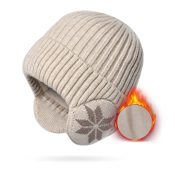 Hat Vinter Strik Huer Med Øreklapper (Beige)