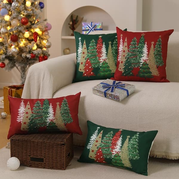 Juleputetrekk 45x45 cm 2-delt sett juletre dekorative grønne puter vinter julepynt til hjemmesofa