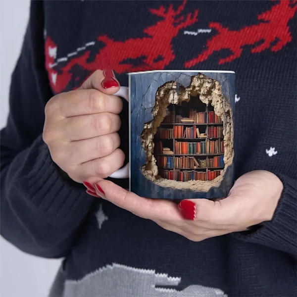 Kaffe kop 3D bogreol kop bog kop bibliotek hylde kop multi-purpose kop gave til læsere, vinter skønhedselskere