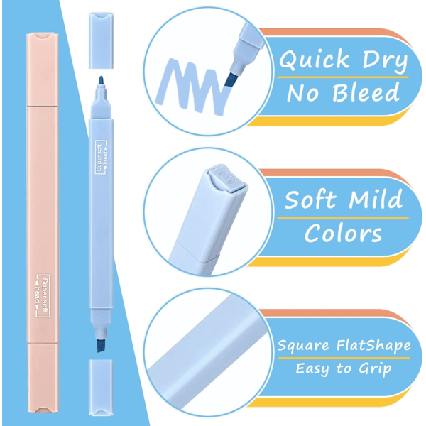 Dubbelsidig highlighter - Kawaii godisfärgad seriepenna - Mellanlinje pastellfärgad highlighter set - Kontorsmaterial - Praktisk och användbar (lite söt)