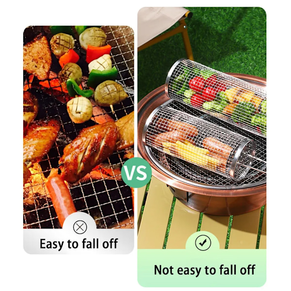 2 stk rullende grillkurv med håndtak, rullende grillkurv, utendørs grill grønnsaksgrill mesh rør, 30,5 cm