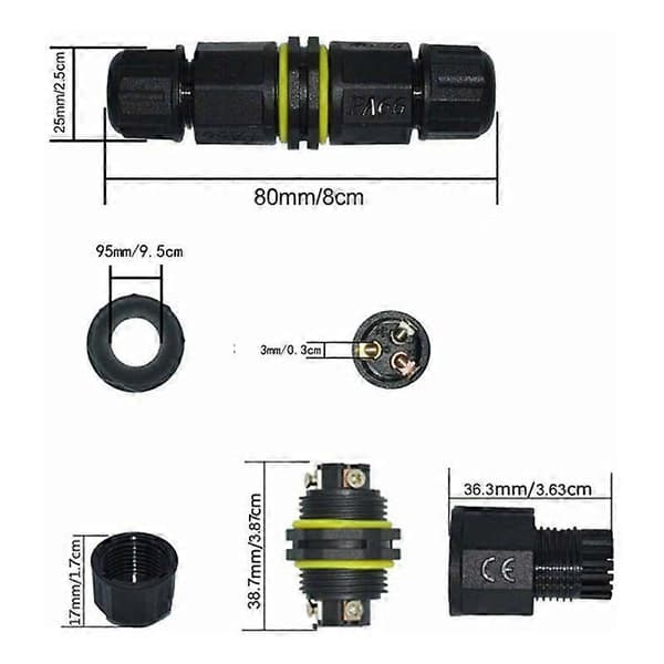 3-Pin IP68 Udendørs Stik – 4,5-10 mm Kabel til Jule-/LED-/Solcellelys