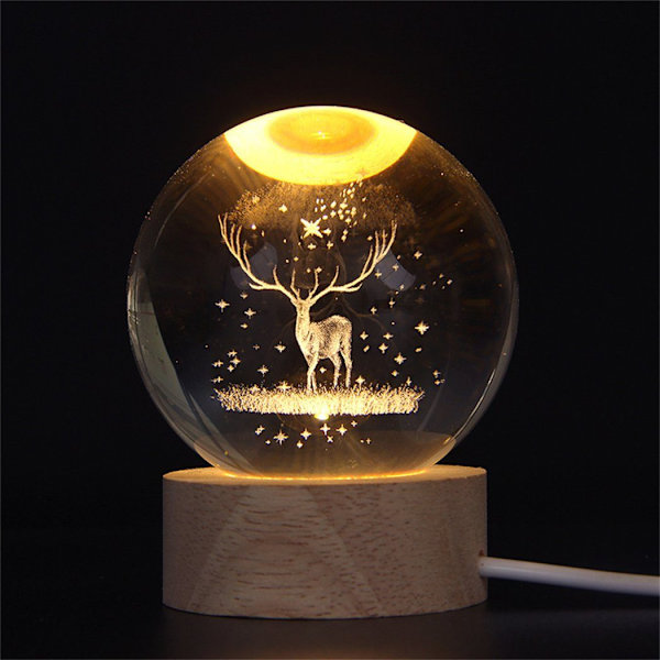 3D krystallkule elg nattlys ornament bursdagsgave