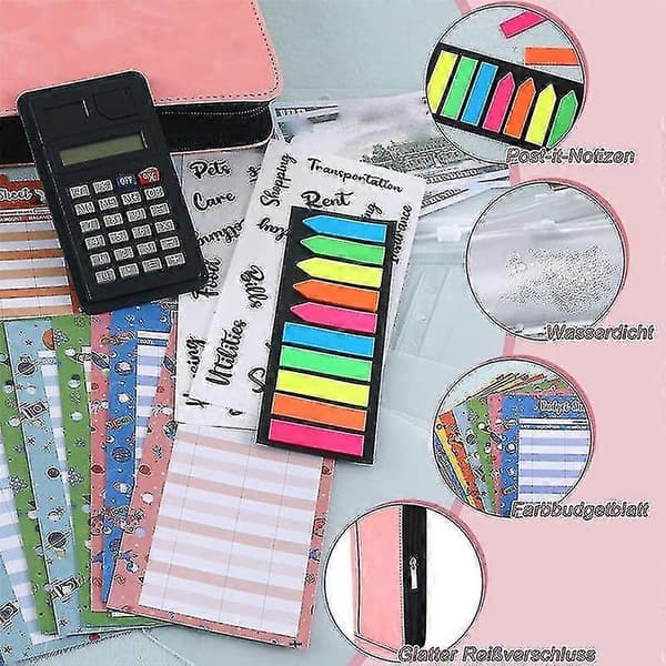 A6 Budgetplaner med kalkylator, dragkedja, budgetpärm (Rosa)