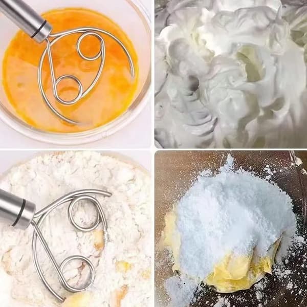 2x eggvisp, deigblander, håndtak i rustfritt stål, brødblander, stort dobbelthull, håndmikser, bakeverktøy