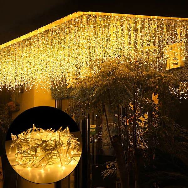 10M 200-LED Varmhvite Istapplys – IP44 Plugg 8 Moduser Bryllup/Jul