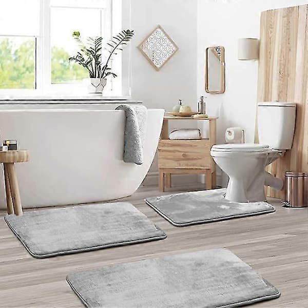 Badrumsmatta i Memory Foam – Korallfleece Halkfri Maskintvättbar 3-delars