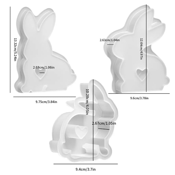 3 stk. kanin silikoneform, støbeform, kaninform, stearinform, kaningips, sojavokslys, håndværk