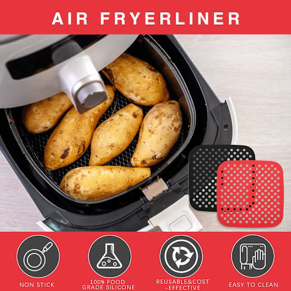 Set med 2 återanvändbara silikonformar för airfryer, värmebeständiga, runda, non-stick airfryer-bakmattor, kökstillbehör