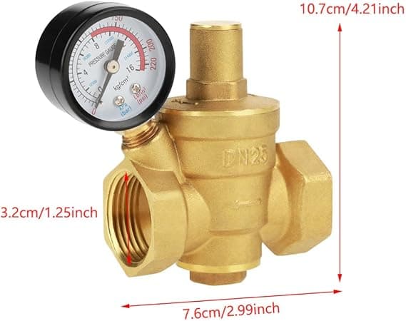 Messing trykregulator DN25 sikkerhedsventil justerbar vandtryksregulator regulator trykreduktion + trykmåler