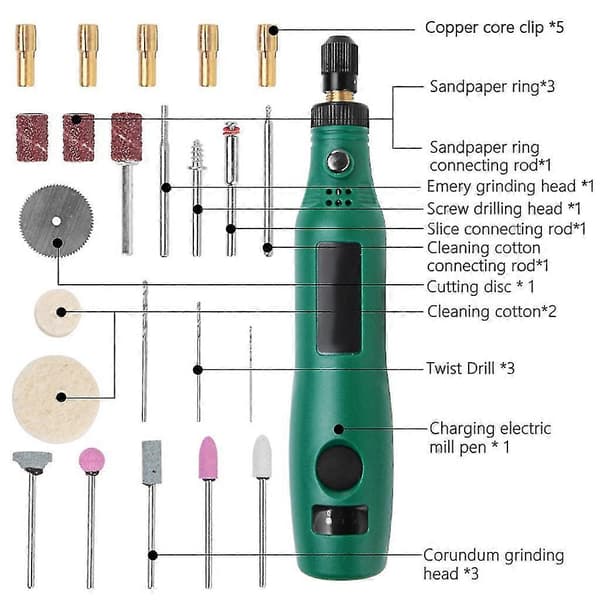 Mini Drill Bit Slipe Rotary Verktøysett Trådløs Mini Graveringsdrillpenn