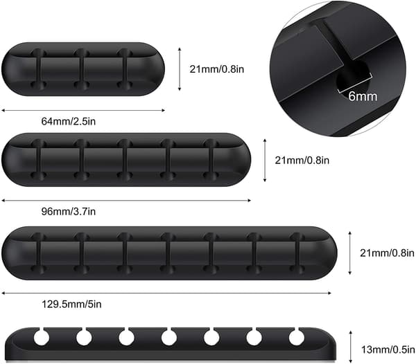 3-pack självhäftande kabelklämmor – skrivbords USB/laddarkabelorganisatör