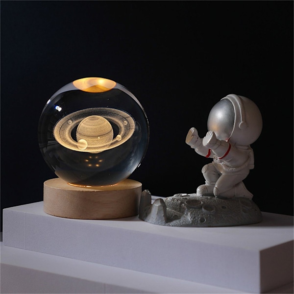 3D kristallkula Saturn dekorationslampa, födelsedagspresent
